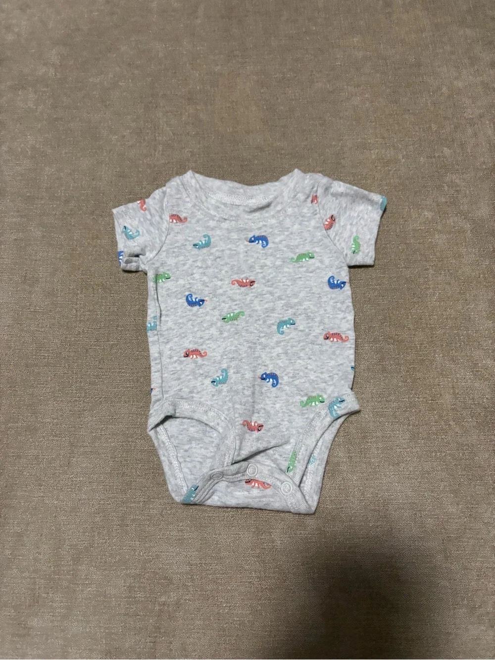 Carter's Gray Onesie with Red, Blue, Green Chameleon Prints